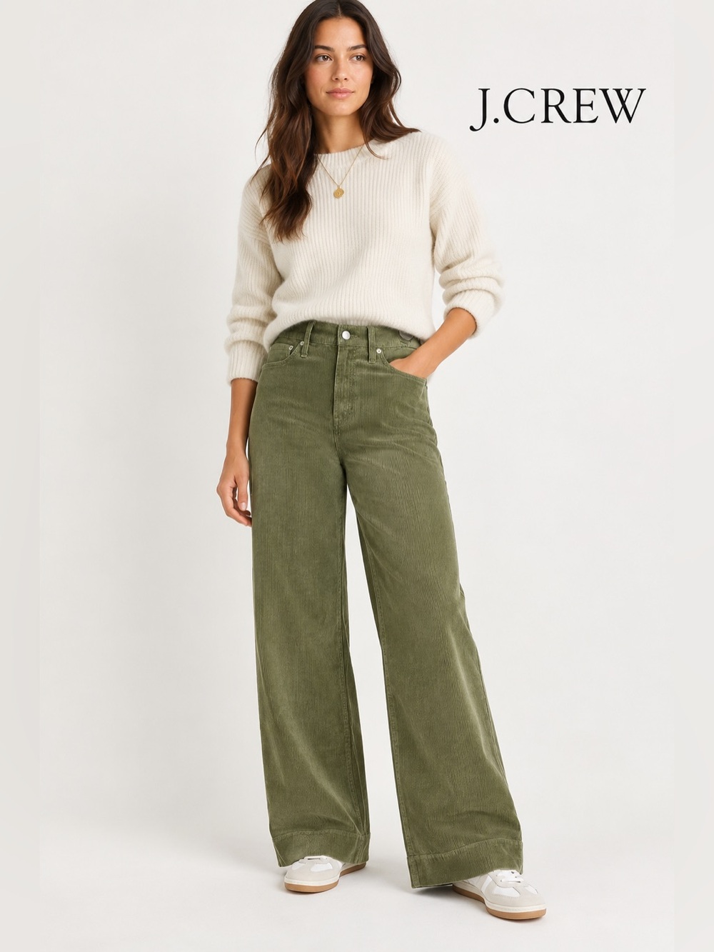 J.Crew NWT Wide Leg Corduroy Pants Olive Green Size 27